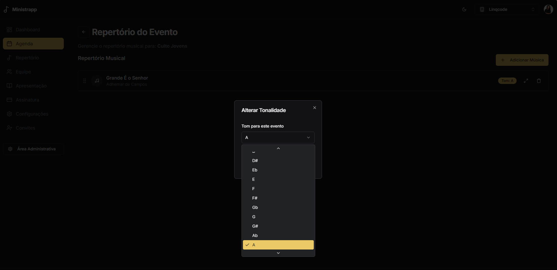 Alterando a tonalidade de uma música para um evento específico