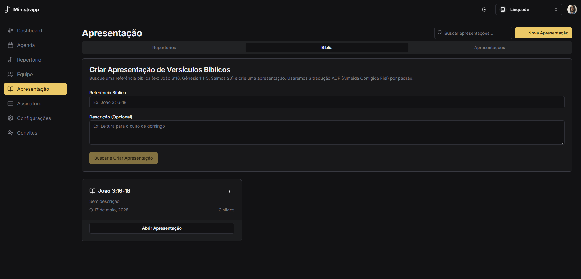 Seleção de passagem bíblica para apresentação