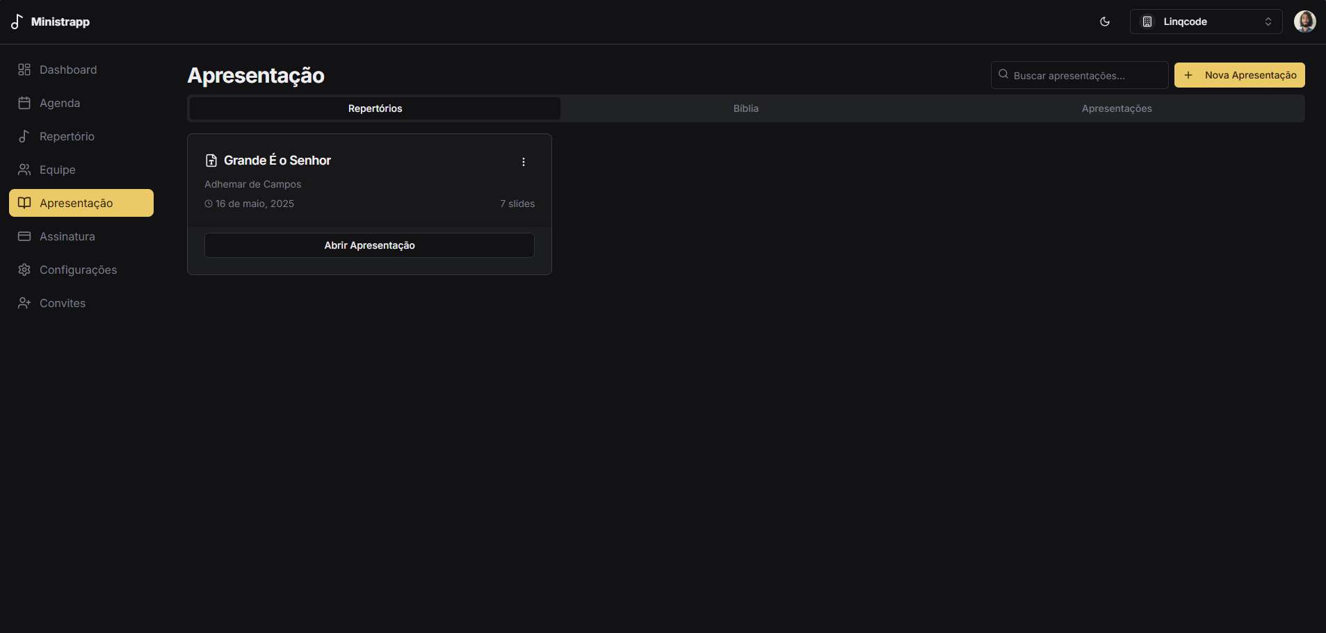 Lista de apresentações
