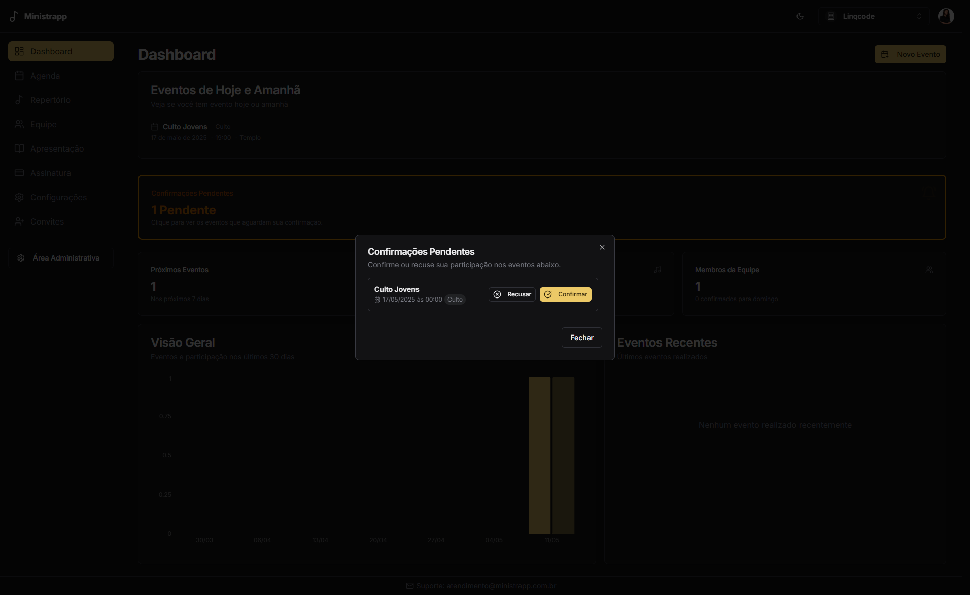 Modal de confirmação de evento pendente
