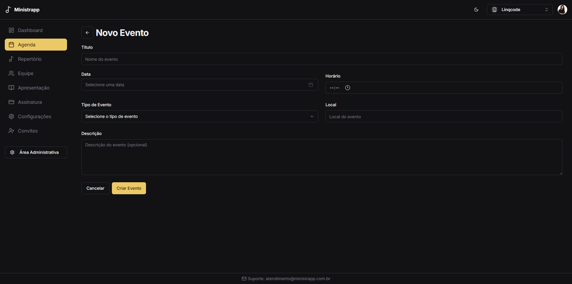 Formulário de novo evento
