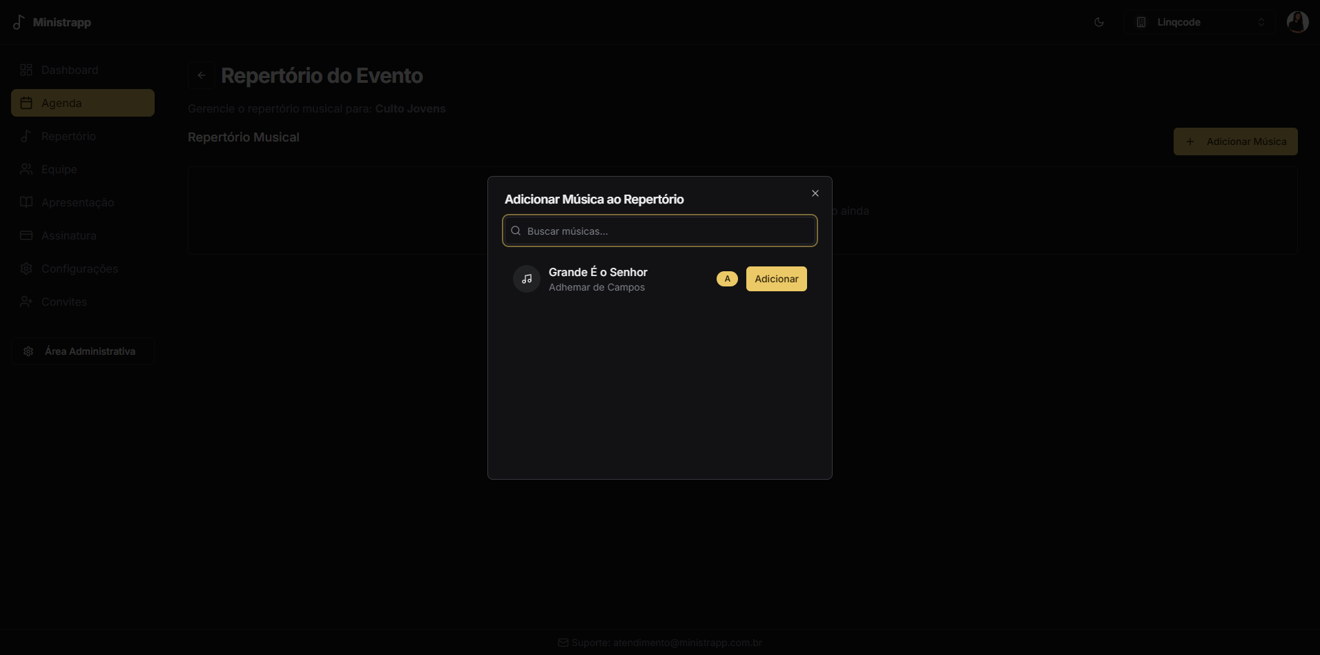 Buscando músicas para adicionar ao repertório do evento