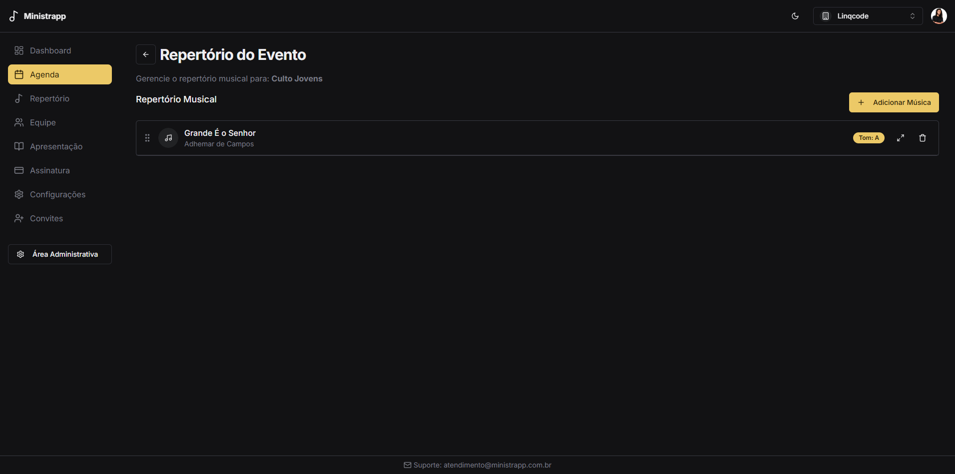 Lista de músicas no repertório de um evento